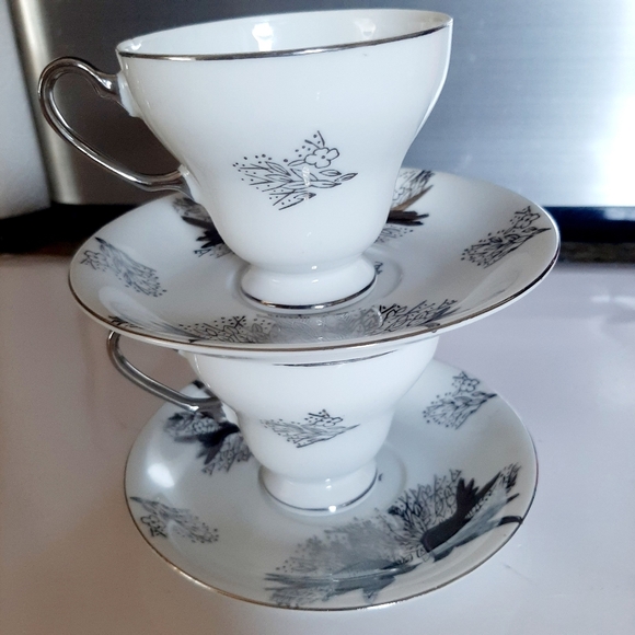 SET OF TWO VTG KELVINS FINE CHINA ANNIVERSARY CUPS AND SAUCERS - Picture 9 of 11